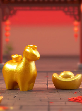 微景观创意新年小金马萌粒公仔 DIY装饰品迷你桌面车载树脂小摆件