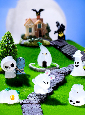 微景观树脂工艺品夜光万圣节可爱幽灵恶魔南瓜小火苗DIY饰品配件
