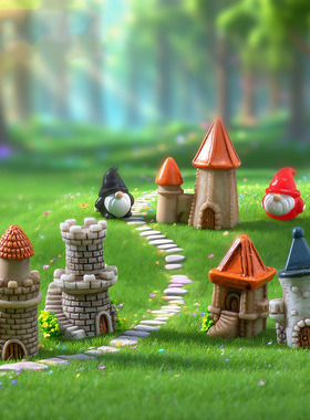 跨境新品微景观简约创意复古小城堡房子 DIY装饰品迷你树脂小摆件