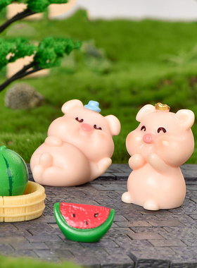 微景观现代树脂工艺品新款可爱卡通动物猪小小西瓜吃瓜猪饰品摆件