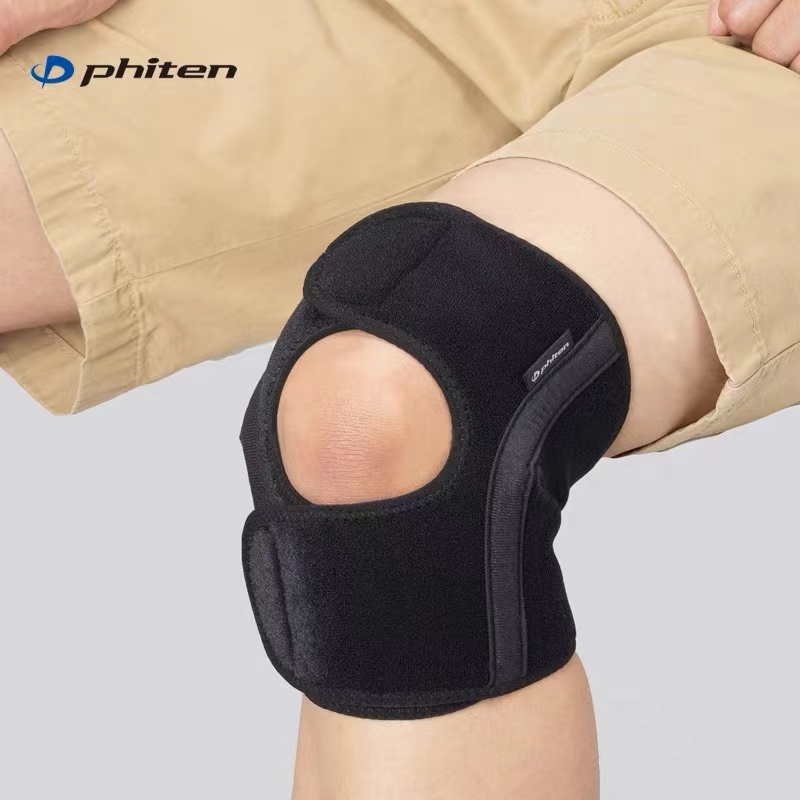 Phiten法藤日本原装美钛克运动护膝调节加压膝盖固定黑色成人护膝 - 图0