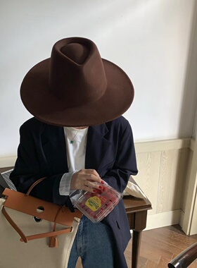 秋冬礼帽羊毛法式宽檐毛毡保暖帽