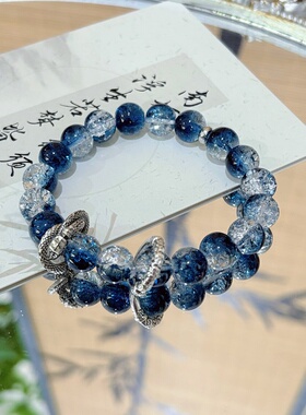 中式国风龙首招财设计星空手串小众百搭显白琉璃男女手链