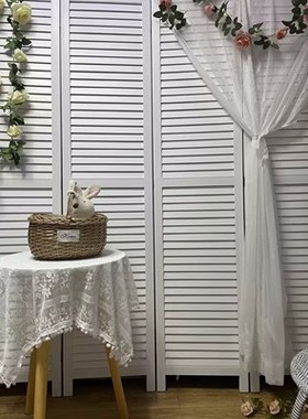 法式乡村实木百叶折叠移动屏风