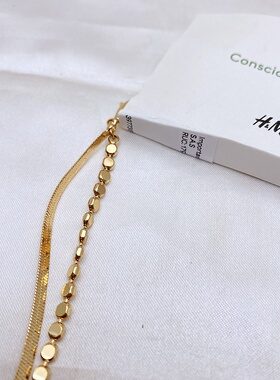 高级感黄铜材质双层hm百搭项链女