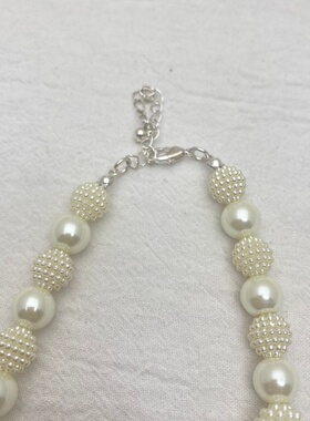 欧美风白色珍珠圆珠多层项链女