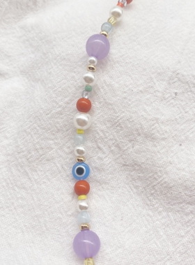 塑料珠子女彩色混搭项链小众