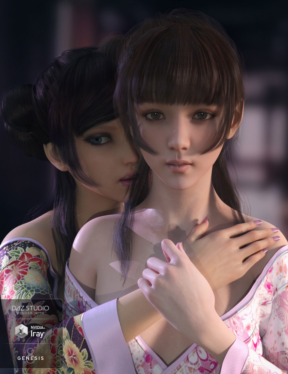 daz3d 22个古风女性头发模型短直长发复古发型材质贴图新品L120-图0