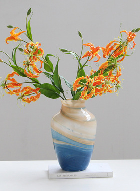 现代新品彩色渐变玻璃花瓶水培家居装饰客厅桌面琉璃中古摆件花器