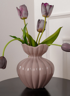 北欧法式风花瓣花瓶陶瓷摆件高级感家居桌面水培鲜花艺术花器