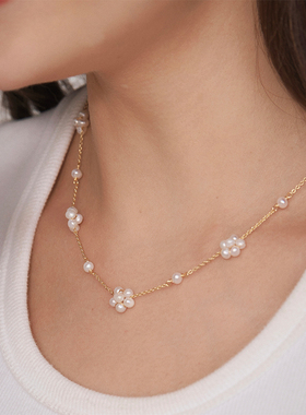 SUM汽泡·小花朵珍珠项链·原创设计款天然淡水珍珠温柔气质小众