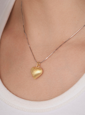 SUM汽泡·金色汽泡拉丝爱心项链·原创设计款日常精致秋冬新品