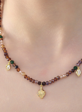 水晶玛瑙k金女设计百搭项链