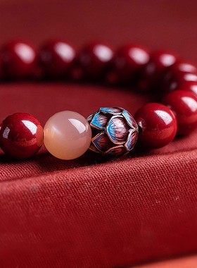 朱砂莲花手串天然本命年手链转运珠白鹿同款新中式礼物静心莲花款