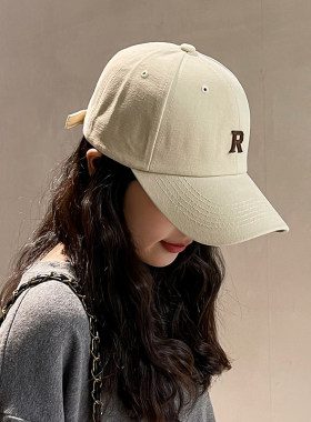 韩版ins棒球帽女潮流休闲防晒圆顶网红R字母显小脸遮阳百搭鸭舌帽