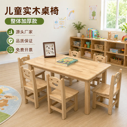 幼儿园实木桌椅儿童松木写字桌子套装宝宝早教玩具游戏专用学习桌 - 图0