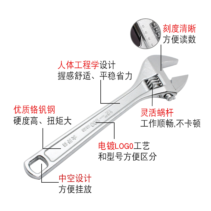 长城精工活动扳手多功能大开口活扳手6寸8寸10寸12寸15寸24寸30寸