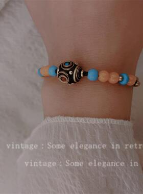 民族风藏式蜡绳编织手链小众复古个性古铜铃铛祥云盘古手链手绳