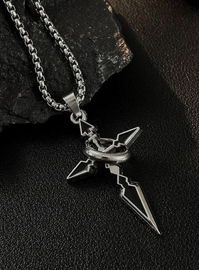 十字架吊坠男款项链男士潮牌百搭链子配饰男生潮流卫衣挂坠钛钢链