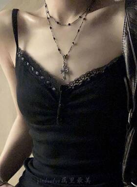 黑色十字架choker女长款叠戴y2k项链女高级感锁骨链辣妹甜酷颈链