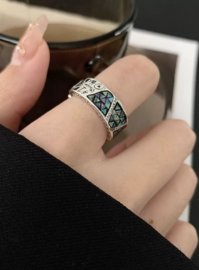 彩贝几何涂鸦镀银图腾开口戒指轻奢小众设计精致高级设计感