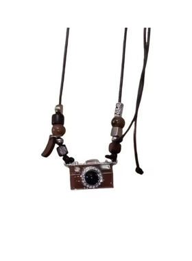 「记忆胶卷」复古棕色胶片相机项链秋冬新款长款滴釉可调节毛衣链