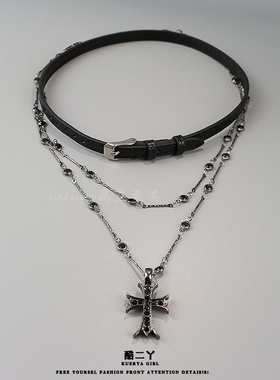 黑色十字架choker女长款叠戴y2k项链女高级感锁骨链辣妹甜酷颈链