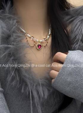 有被惊艳到~洛丽塔风爱心珍珠水晶项链高级感轻奢双层锁骨链手链