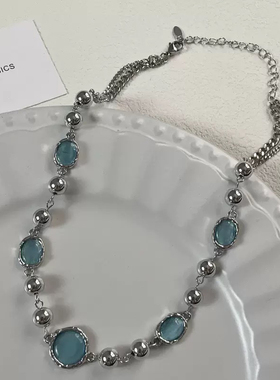 不锈钢白月光项链石拼接链条项链轻奢小众设计感颈链夏天ins