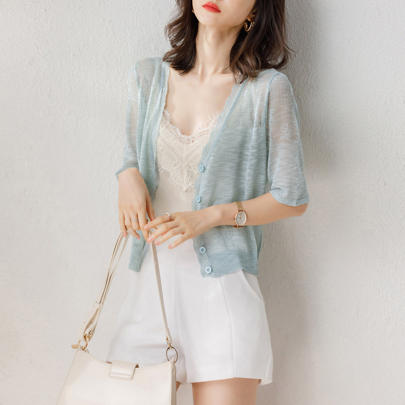 外套薄款2020新款短款冰丝配空调衫 艾米莹毛针织衫