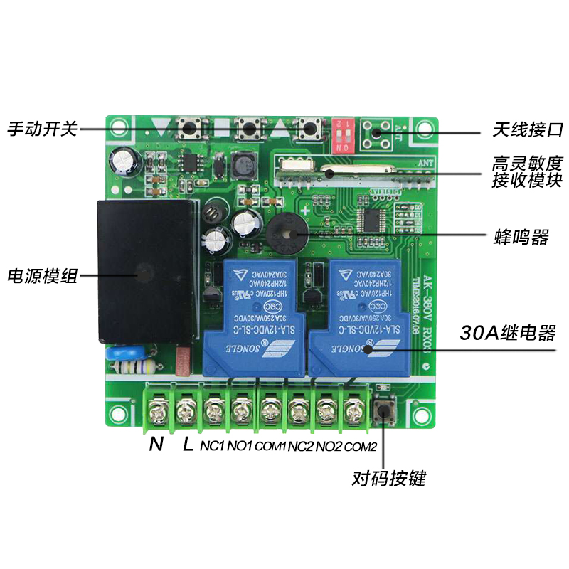 220v380v伏水泵无线遥控开关二路远程车库卷帘门电机正反转控制器 - 图1