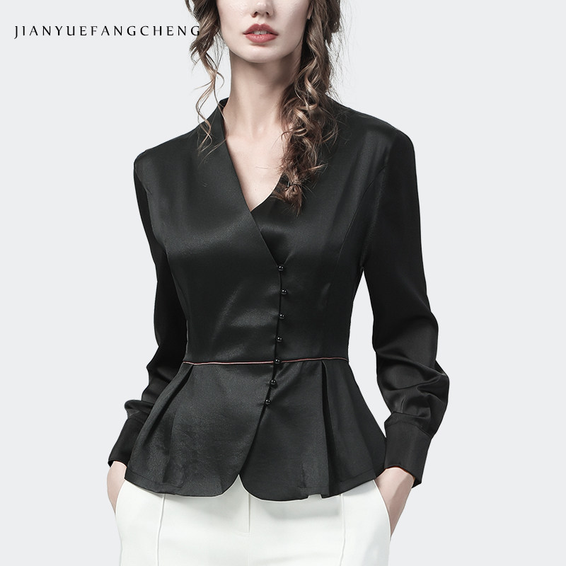 欧洲站雪纺女早春2022新款洋气衬衫 简约方程女装衬衫