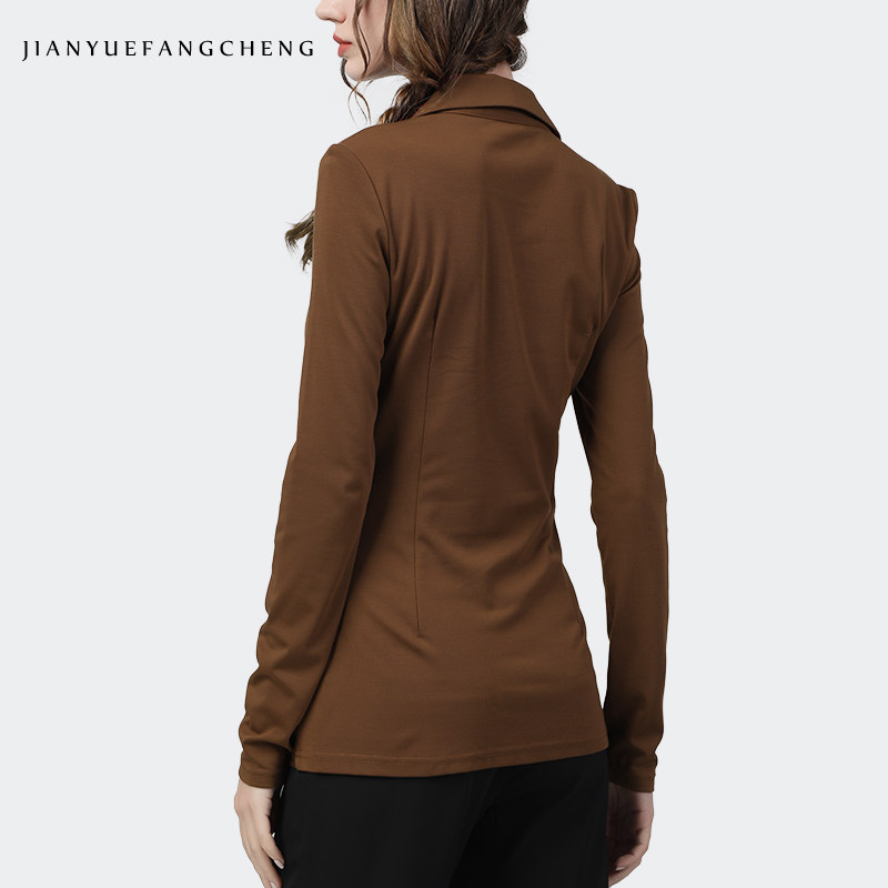 欧洲站设计感女长袖秋装polo领衬衫 简约方程女装衬衫