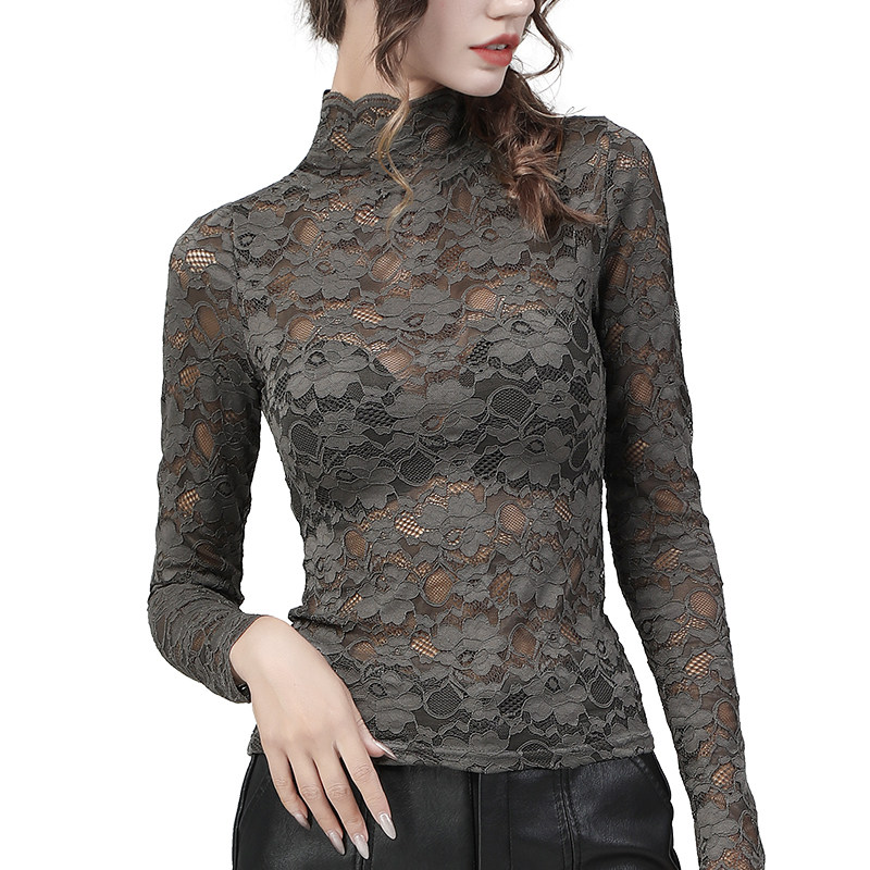设计感洋气镂空女秋2021新款打底衫 简约方程女装蕾丝衫/雪纺衫