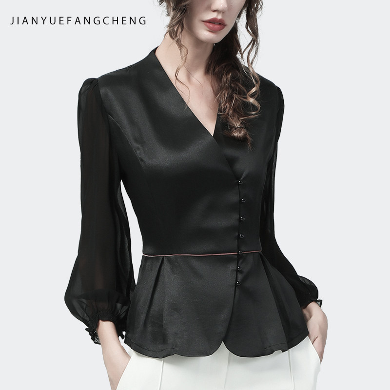 欧洲站雪纺女早春2022新款洋气衬衫 简约方程女装衬衫