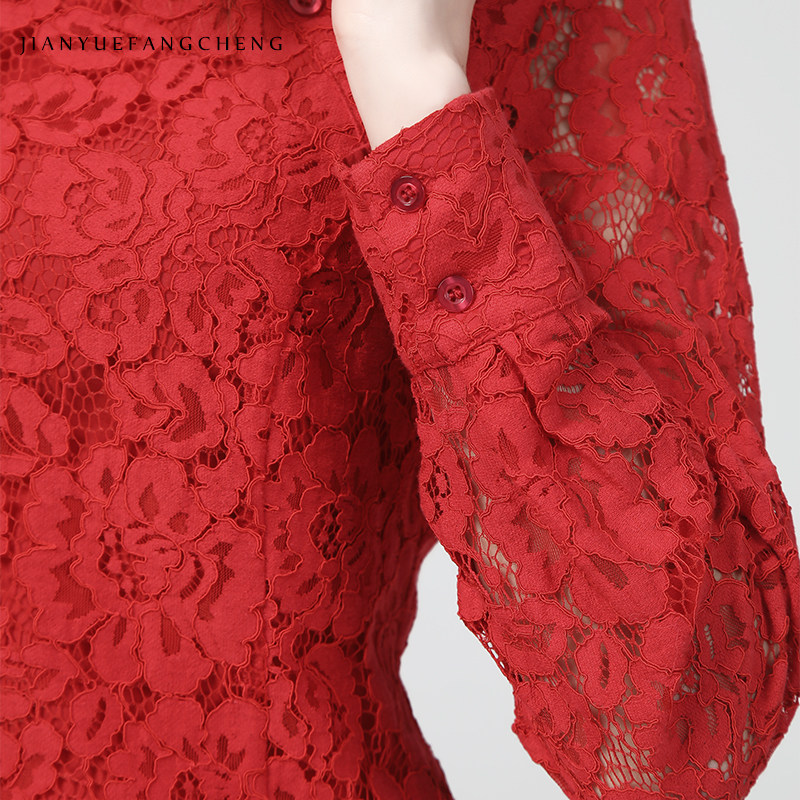 本命年红色喜庆2022春装蕾丝衫衬衫 简约方程女装蕾丝衫/雪纺衫