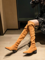 2023 woman over knee pointed flat bottom long boots 23 years new over knee folding two wearing knight thin boots Korean version