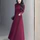 Elegant and warm long-sleeved dress for women 2024 new autumn and winter large skirt with waist and slimming A-line long skirt