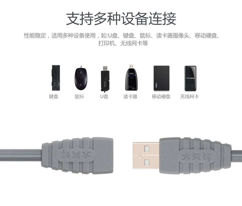 大黄蜂USB延长线公对母2.0高速数据电脑打印机连接线电视鼠标U盘 - 图0