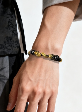 金耀龙纹玛瑙药师手绳纯手工编织