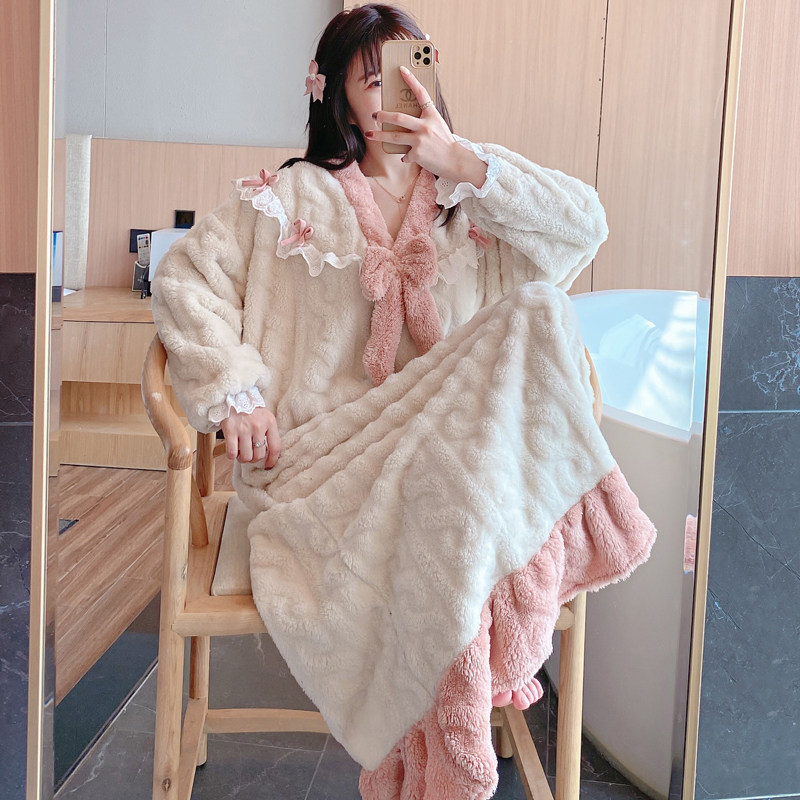 2021年新款秋冬季珊瑚绒长款睡裙 玛宝娜睡裙