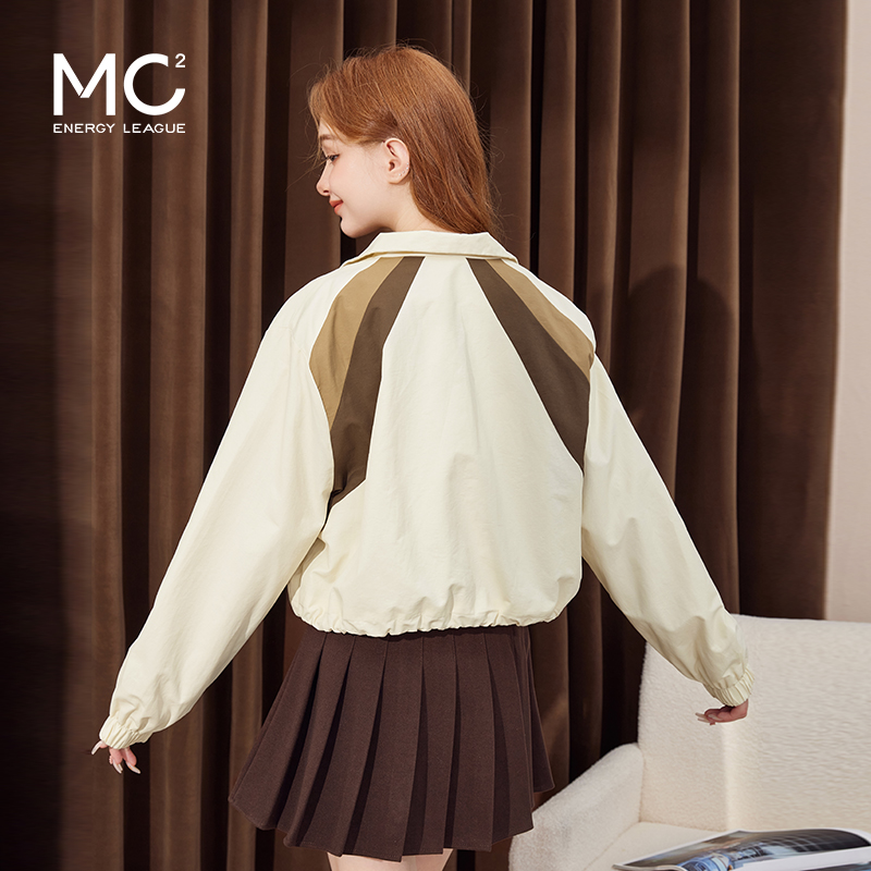 mc2立领拼色短款夹克外套女装2024新款收口显瘦复古风高级感穿搭 - 图2