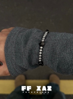 FF假朋友| 2024新中式原创花纹珠银曜石手链男女中性冷淡百搭手饰