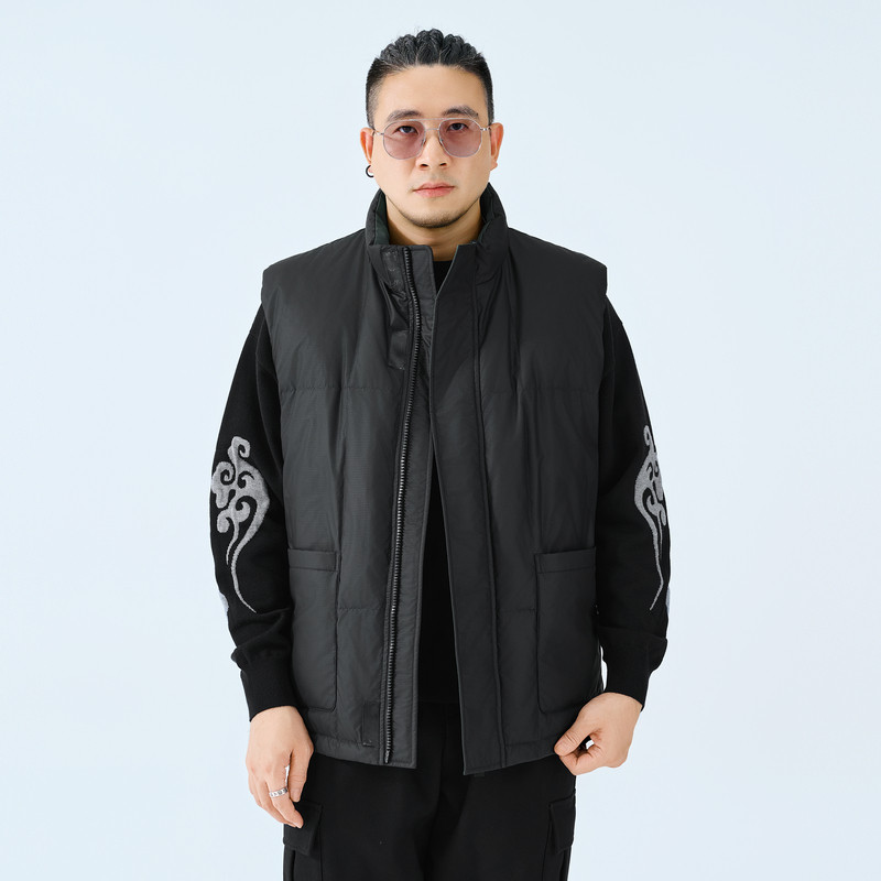 半墨大码男装羽绒马甲冬季新款宽松加肥加大PU皮保暖羽绒背心外套,淘宝优惠券,粉丝福利购,淘宝优惠卷