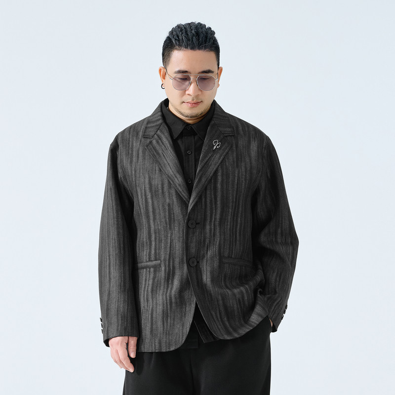 半墨大码男装休闲西服男士2025秋季新款胖子宽松提花刺绣西装潮流,淘宝优惠券,粉丝福利购,淘宝优惠卷