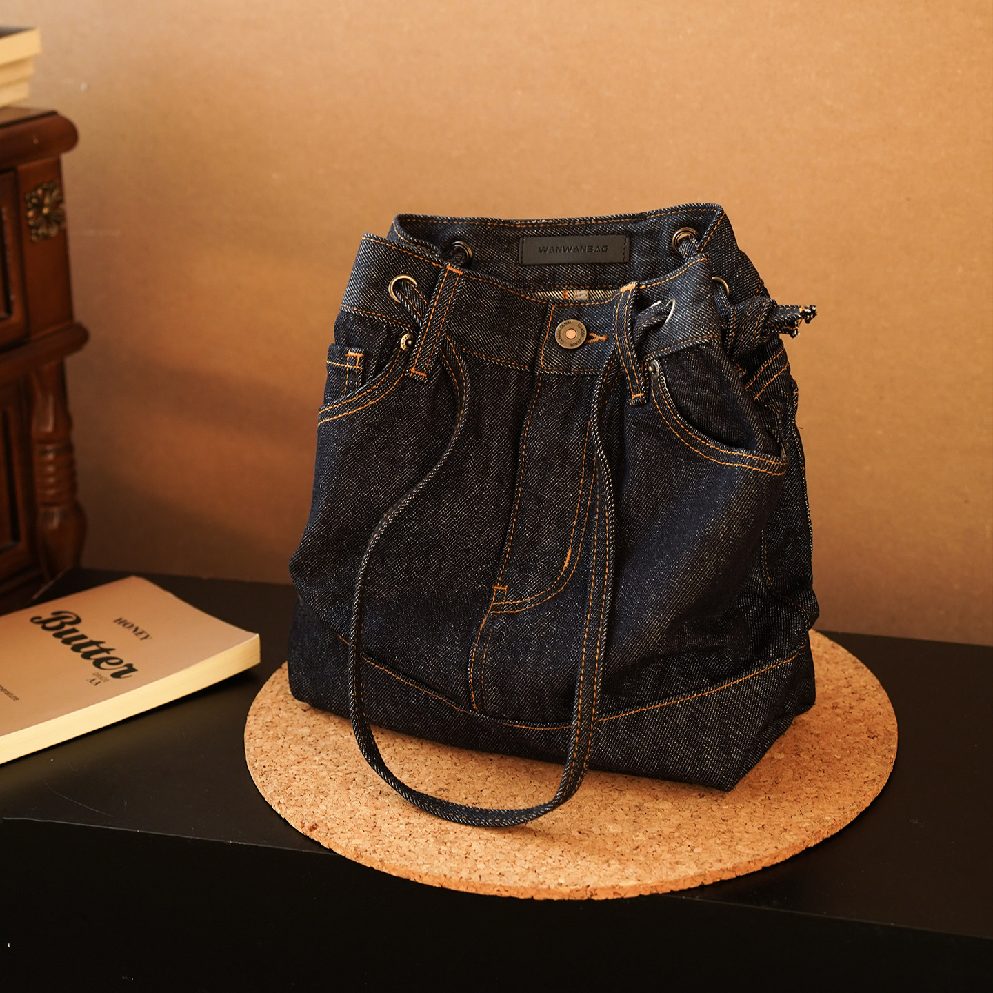 WAN·复古水洗牛仔包单肩帆布包包小众设计感大容量通勤托特原创,淘宝优惠券,粉丝福利购,淘宝优惠卷