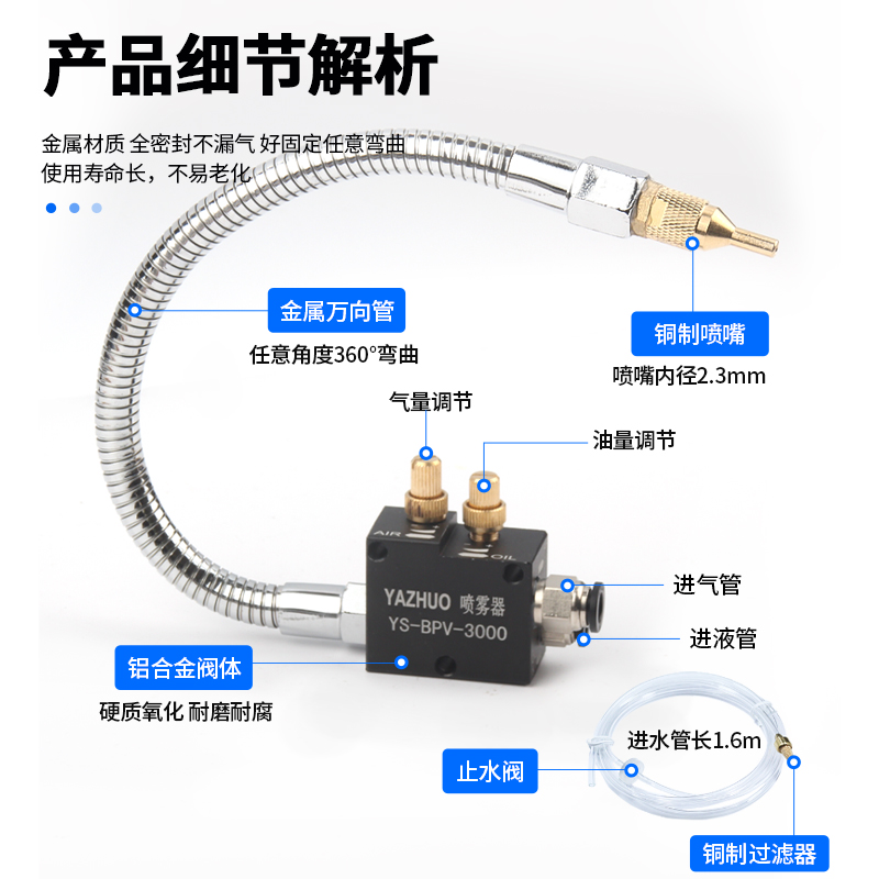 金属万向管冷却喷雾器BPV-3000机床切削液喷雾头切割机喷油嘴总成