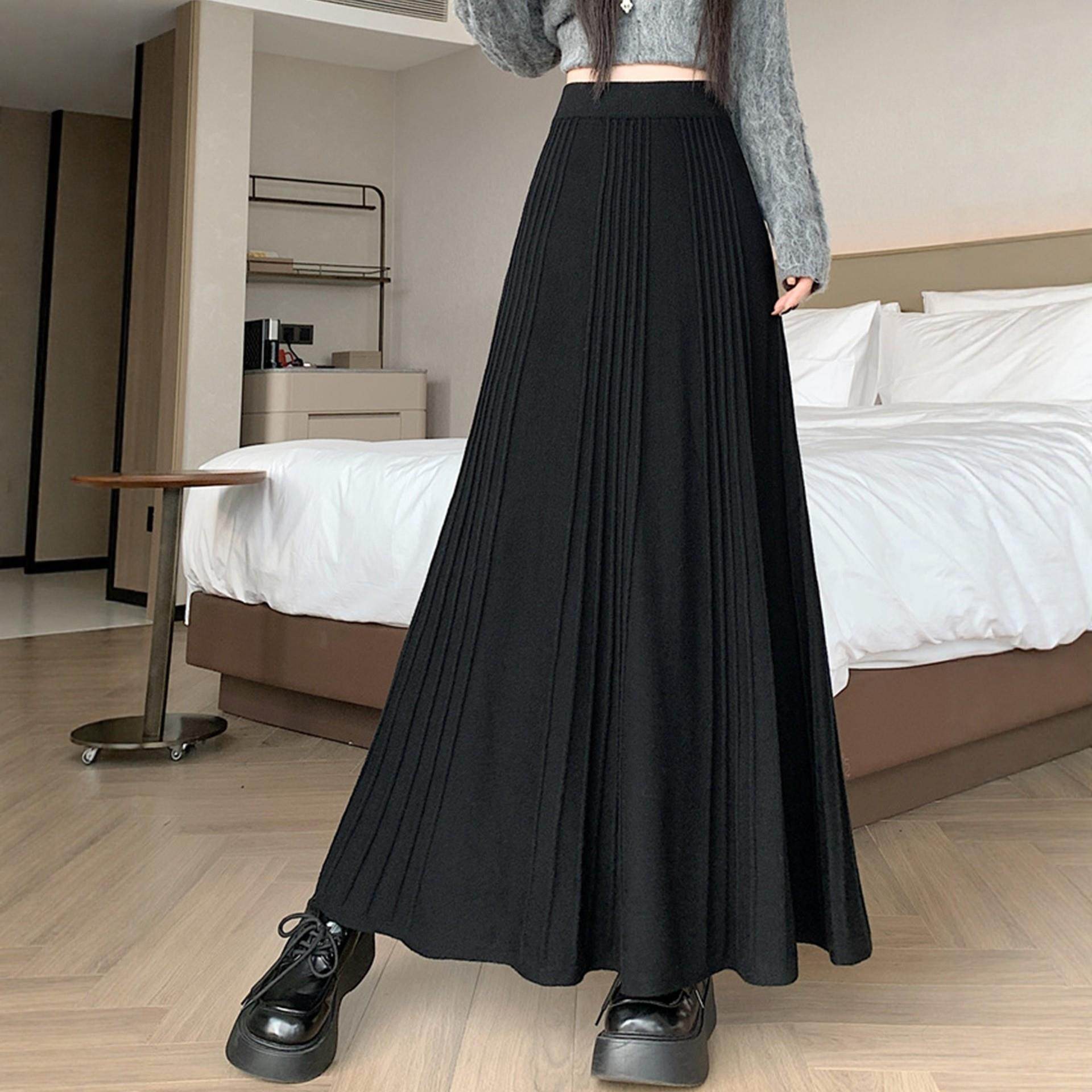 大码灰色针织半身长裙女秋冬巨好看的半裙胖mm高腰显瘦a字百褶裙,淘宝优惠券,粉丝福利购,淘宝优惠卷