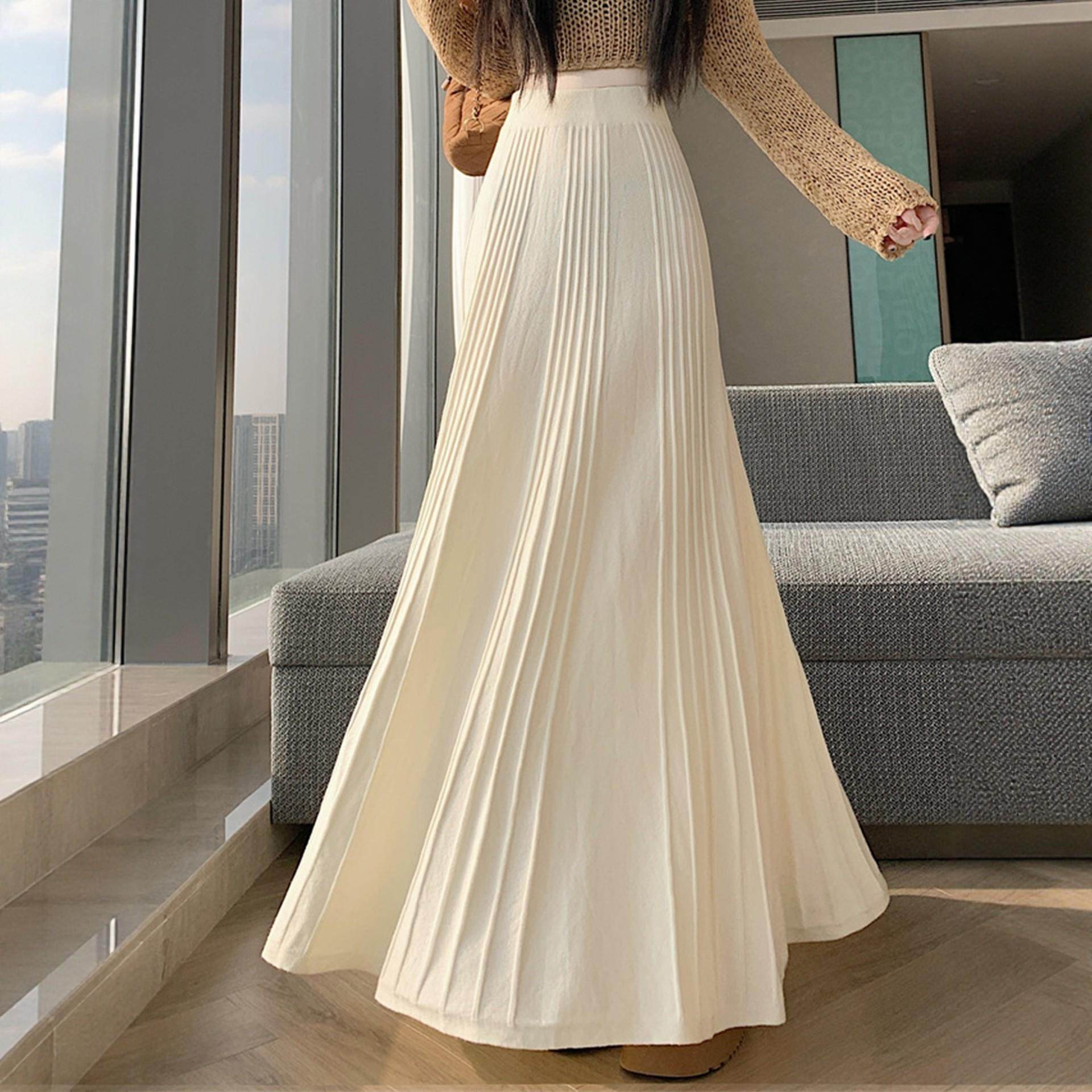 大码灰色针织半身长裙女秋冬巨好看的半裙胖mm高腰显瘦a字百褶裙,淘宝优惠券,粉丝福利购,淘宝优惠卷