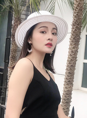 网红平顶时尚白色海边度假草帽